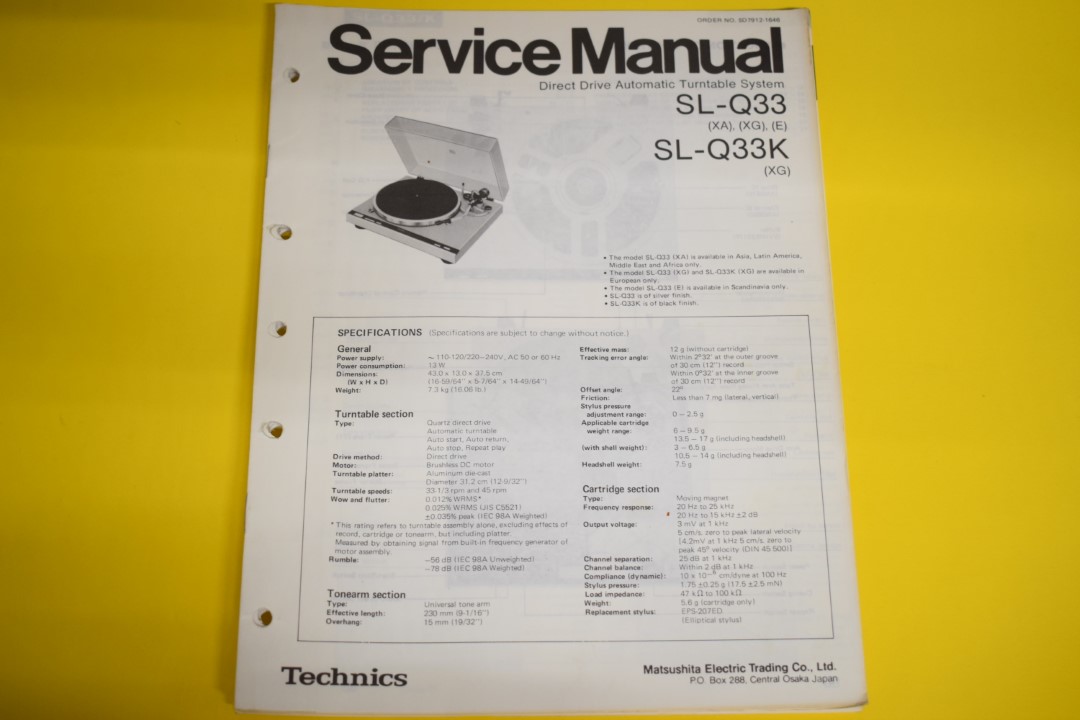 Technics SL-Q33 Turntable Service Manual  			